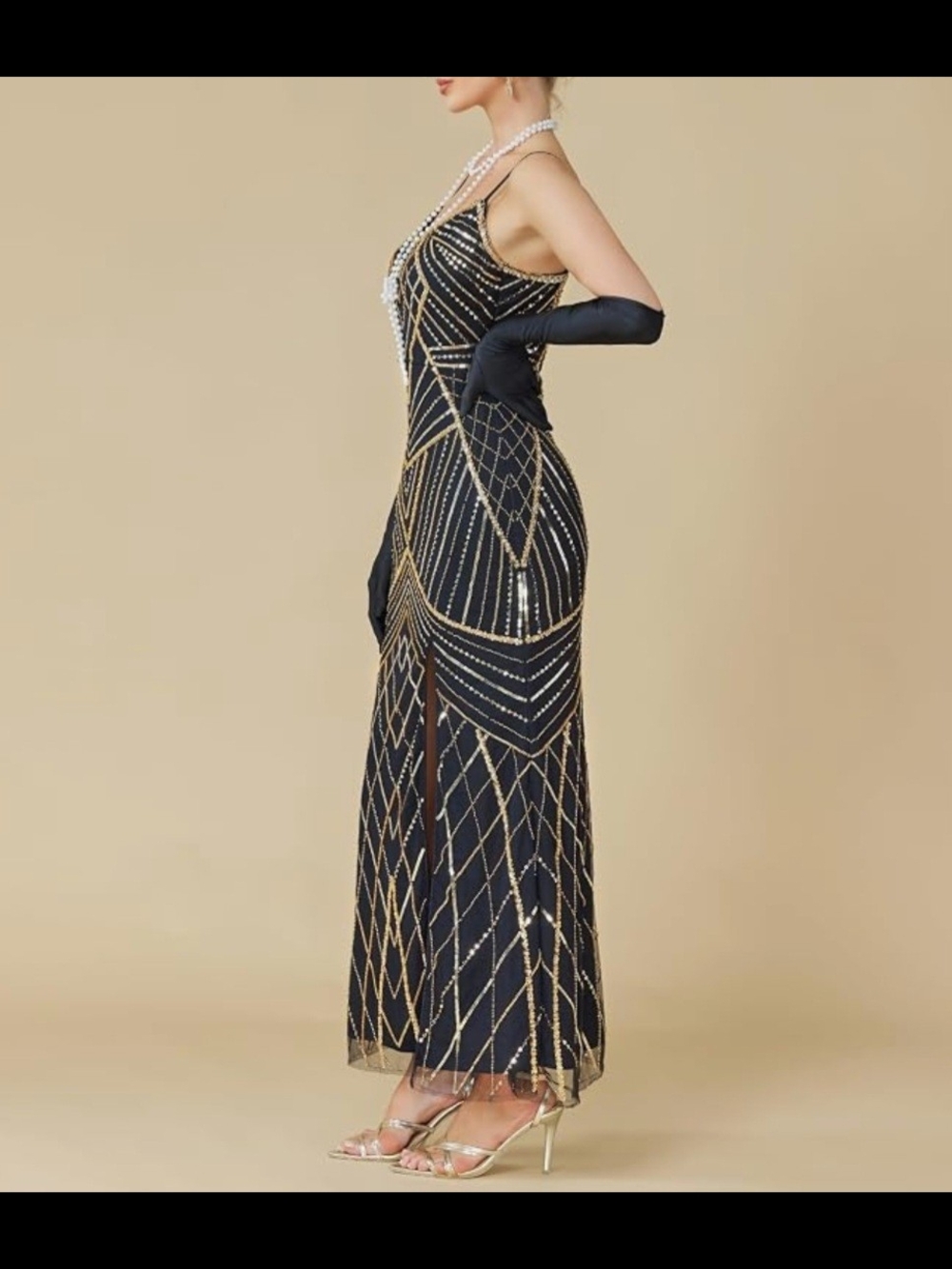 Gold-Embellished Black Evening Gown - image 5